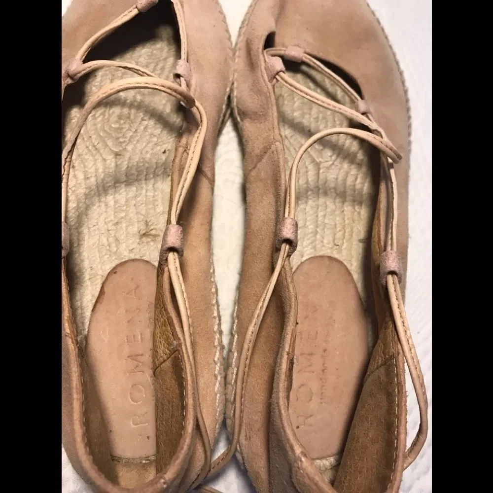 Romena tan suede ankle tie espadrilles